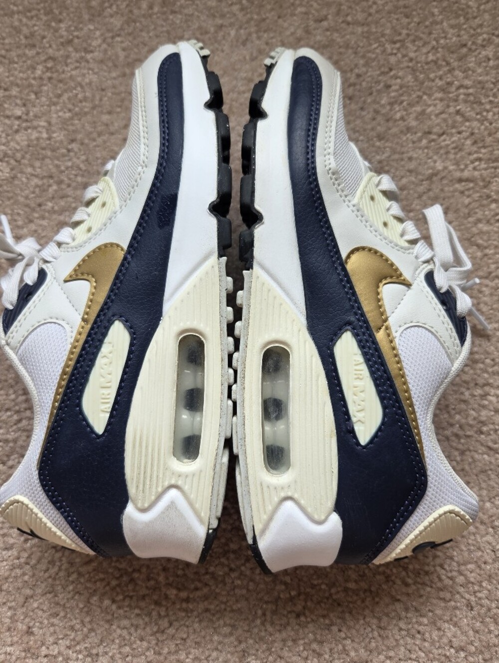 Nike Air Max 90 Next Nature Womens 6.5, Navy Gold Cream Sporty Sneaker - Picture 5 of 8